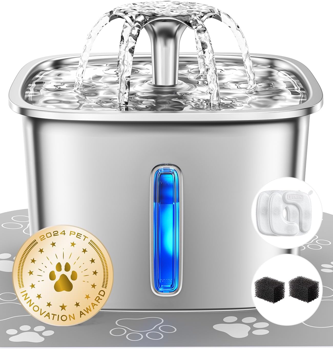 Veken Stainless Steel Automatic Pet Water Fountain, 95 oz